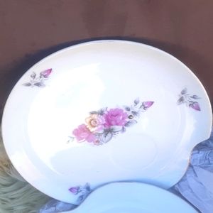 Mid Century Modern Design Shabby pink Roses Dessert Plates Asymmetrical set 4